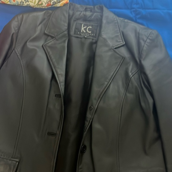 KC Collection medium black leather blazer coat - Picture 1 of 10
